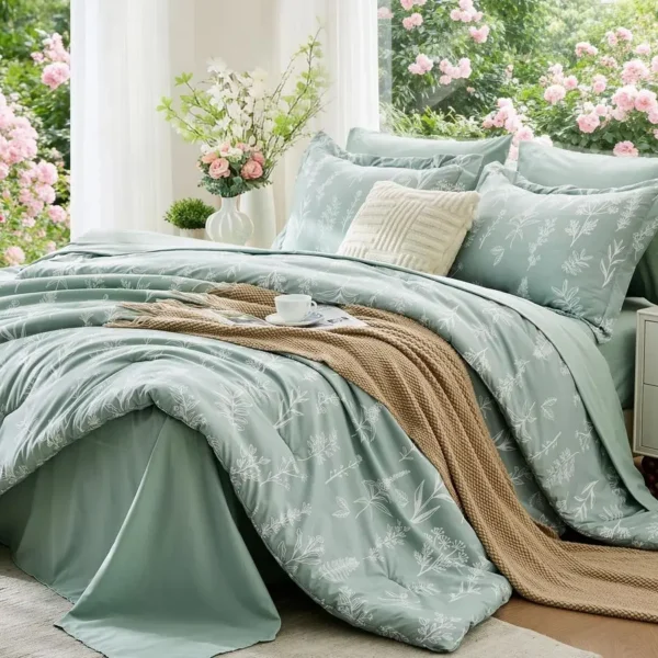 Queen Comforter Set 7 Pieces, Sage Green