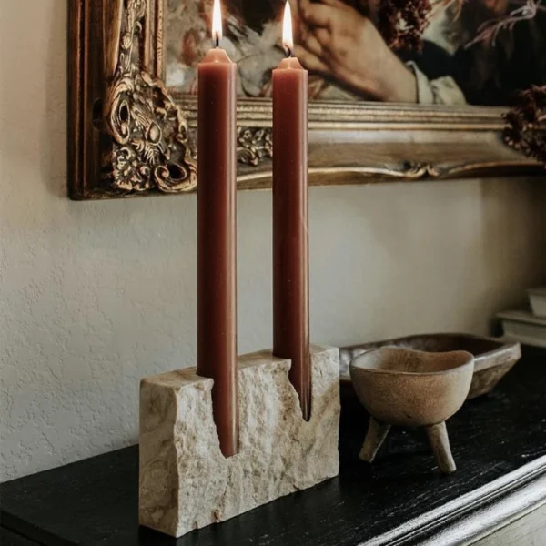 Travertine Stone Taper Candle Holder