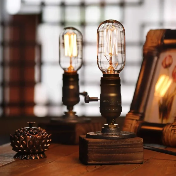 Wooden Retro Vintage Lamp Edison Bulb
