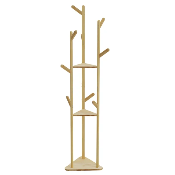 Bamboo Coat Stand with 10 Hanging Hooks