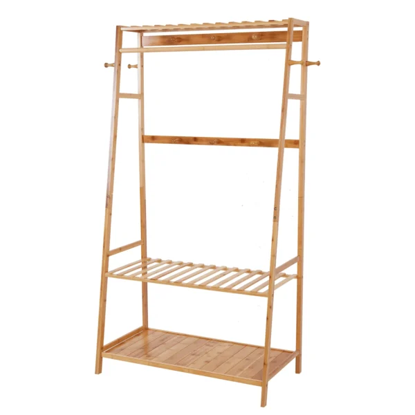 Bamboo Clothes  Rack with 3 Shelves and 10 Hooks