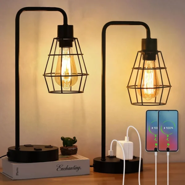2-piece table lamp with dual USB charging ports