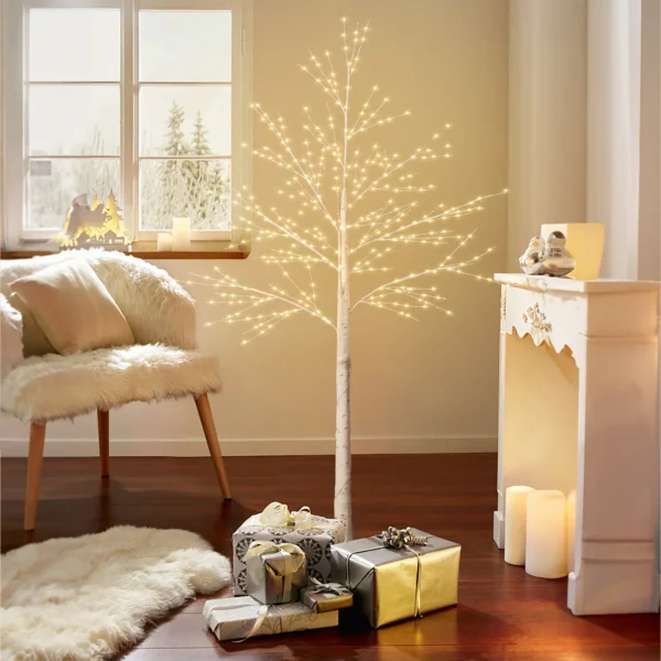 Lighted Birch Tree, 440LED Warm 8 Lighting Modes