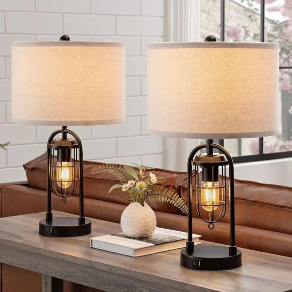 Set of 2 Modern Table Lamps with USB Ports