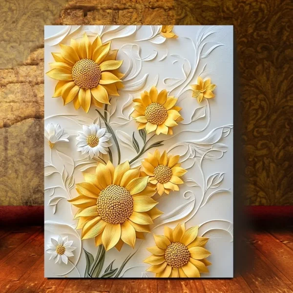 3D relief sunflower canvas art with wood frame